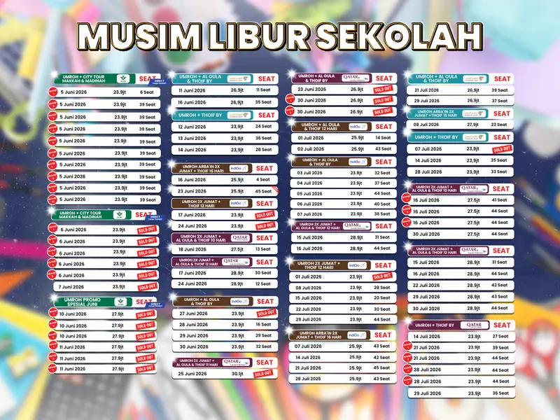 Tabel harga dan jadwal paket umroh musim libur sekolah 2026 Rahmah Travel